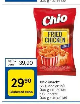 Tesco Chio snack nabídka