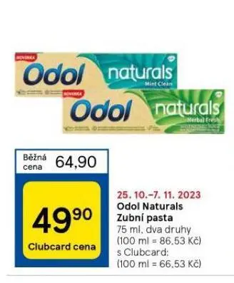 Tesco Odol naturals zubní pasta nabídka
