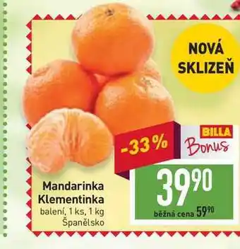 Billa Mandarinka klementinka balení, 1 ks, 1 kg nabídka