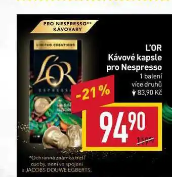 Billa L'or kávové kapsle pro nespresso 1 balení nabídka
