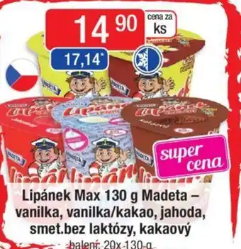 Qanto Lipánek Max 130 g Madeta - vanilka, vanilka/kakao, jahoda, smet.bez laktózy, kakaový nabídka
