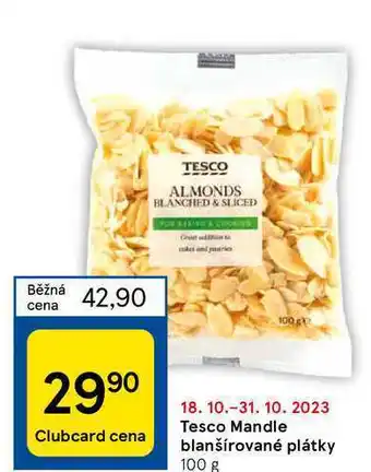 Tesco Tesco mandle blanšírované plátky 100 g nabídka