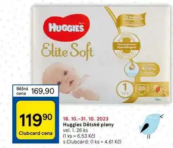 Tesco Huggies dětské pleny vel. 1,26 ks nabídka