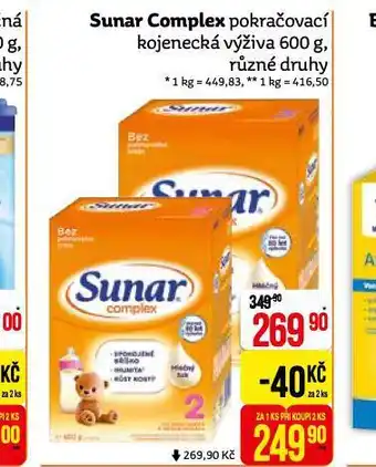 Teta Sunar complex pokračovací mléčná výživa nabídka