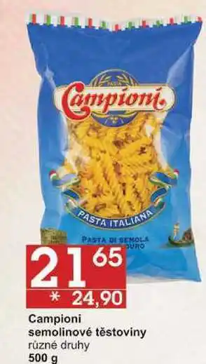 Jip Campioni semolinové těstoviny různé druhy, 500 g nabídka