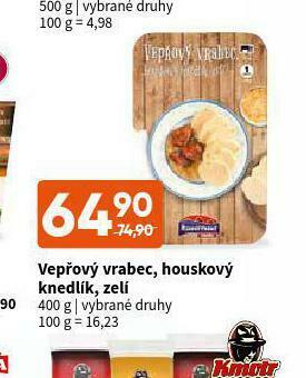 Terno Vepřový vrabec, houskový knedlík, zelí nabídka