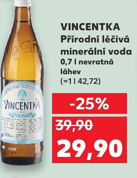 Kaufland VINCENTKA Přírodní léčivá minerální voda nabídka