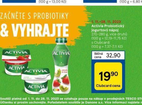 Tesco Activia probiotický jogurtový nápoj nabídka