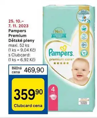 Tesco Pampers premium dětské pleny maxi, 52 ks nabídka