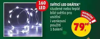 Penny Market Svítici led drátek studené nebo teplé bílé světlo pro vnitřní i venkovní použití, 1 balení nabídka