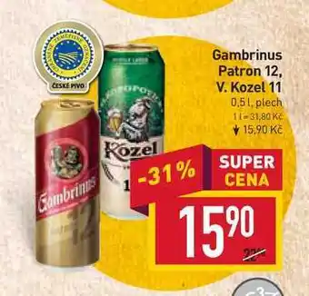 Billa Gambrinus patron 12 0,5 l, plech nabídka