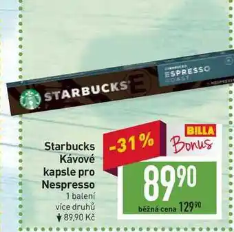 Billa Starbucks kávové kapsle pro nespresso 1 balení nabídka