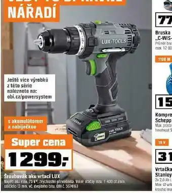 OBI Šroubovák aku vrtací lux nabídka
