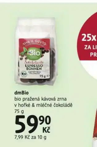 dm drogerie Bio pražená káva zrna v čokoládě nabídka