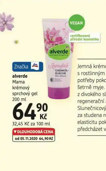 dm drogerie Alverde mama krémový sprchový gel nabídka
