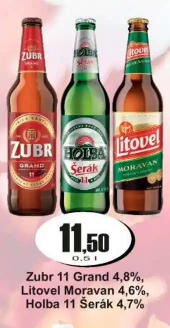 Zubr 11 Grand 4,8%, Litovel Moravan 4,6%, Holba 11 Šerák 4,7%