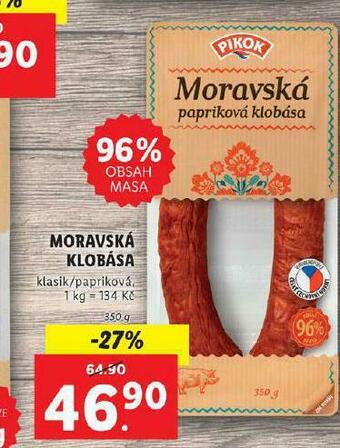 Lidl Moravská klobása nabídka