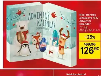 Tesco Mila, horalky a kakaové řezy adventní kalendář nabídka