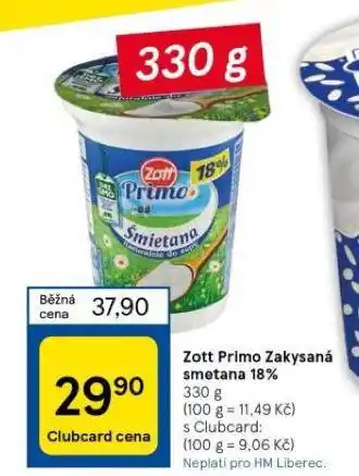 Tesco Zott primo zakysaná smetana 18% nabídka