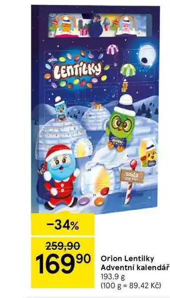 Tesco Orion lentilky adventní kalendář 193.9 g nabídka