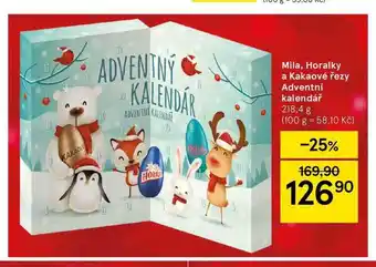 Tesco Mila, horalky a kakaové řezy adventní kalendář 218,4 g nabídka