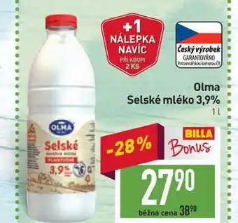 Billa Olma selské mléko 3,9% 1l nabídka