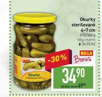 Billa Okurky sterilované 4-7 cm 670/360 g nabídka