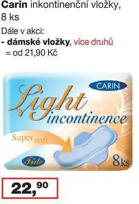 Ráj drogerie Carin inkontinenční vložky, 8 ks nabídka