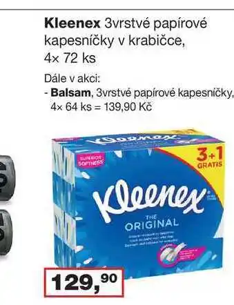 Ráj drogerie Kleenex 3vrstvé papírové kapesníčky v krabičce, 4x 72 ks nabídka