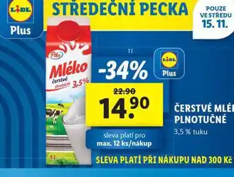 Lidl Čerstvé mléko plnotučné nabídka