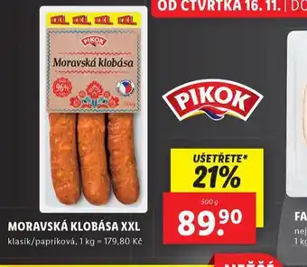 Lidl Moravská klobása xxl nabídka