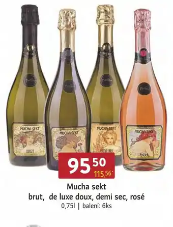 Qanto Mucha sekt brut, de luxe doux, demi sec, rosé 0,75 l. nabídka