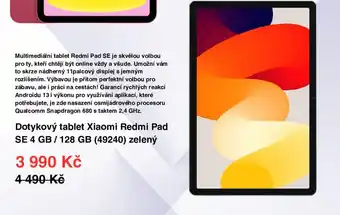 Datart Dotykový tablet Xiaomi Redmi Pad SE 4 GB/128 GB (49240) zelený nabídka