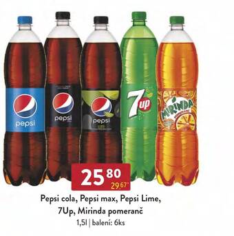 Qanto Pepsi cola, Pepsi max, Pepsi Lime, 7Up, Mirinda pomeranč nabídka