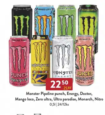Qanto Monster Pipeline punch, Energy, Doctor, Mango loco, Zero ultra, Ultra paradise, Monarch, Nitro nabídka