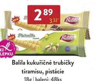 Qanto Balila kukuřičné trubičky tiramisu, pistácie nabídka