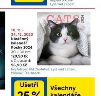 Tesco Nástěnný kalendář kočky 2024 nabídka
