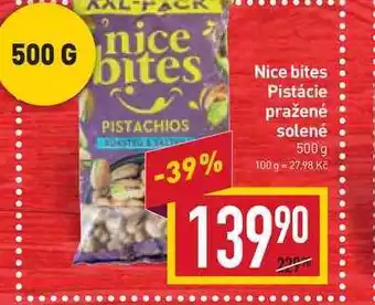 Billa Nice bites pistácie pražené solené 500 g nabídka