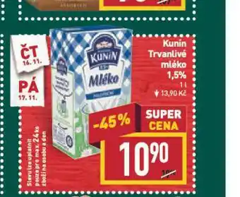 Billa Trvanlivé mléko 1,5% nabídka