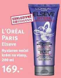 Rossmann L'oréal paris elseve hyaluron noční krém na vlasy, 200 ml nabídka