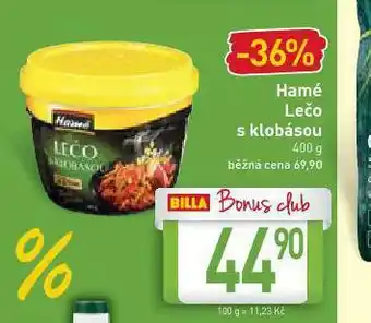 Billa Hamé lečo s klobásou nabídka