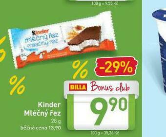 Billa Kinder mléčný řez nabídka
