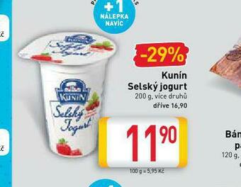 Billa Kunín selský jogurt nabídka