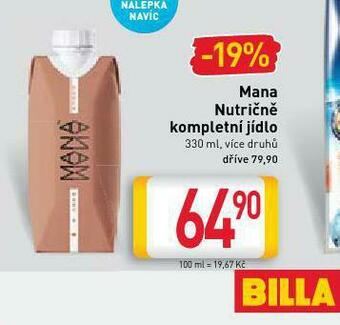 Billa Mana nutričně kompletní jídlo nabídka