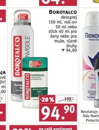 Rossmann Borotalco deosprej, roll-on, stick nabídka