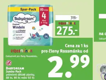 Rossmann Babydream jumbo pack premiové plenky nabídka