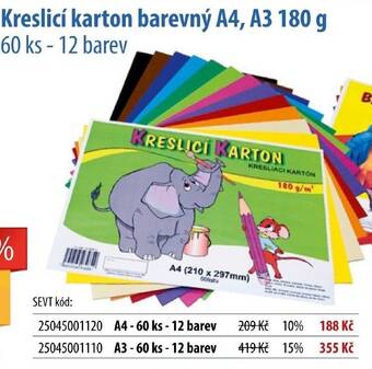 SEVT Kreslicí karton barevný A4, A3 180 g 60 ks - 12 barev nabídka