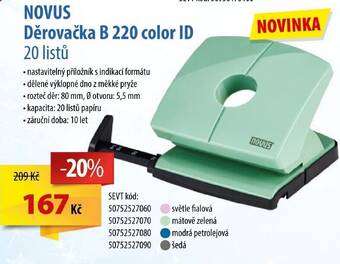 SEVT NOVUS Děrovačka B 220 color ID 20 listů nabídka