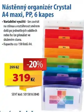 SEVT Nástěnný organizér Crystal A4 maxi, PP, 6 kapes nabídka