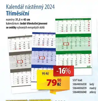 SEVT Kalendář nástěnný 2024 Tříměsíční nabídka